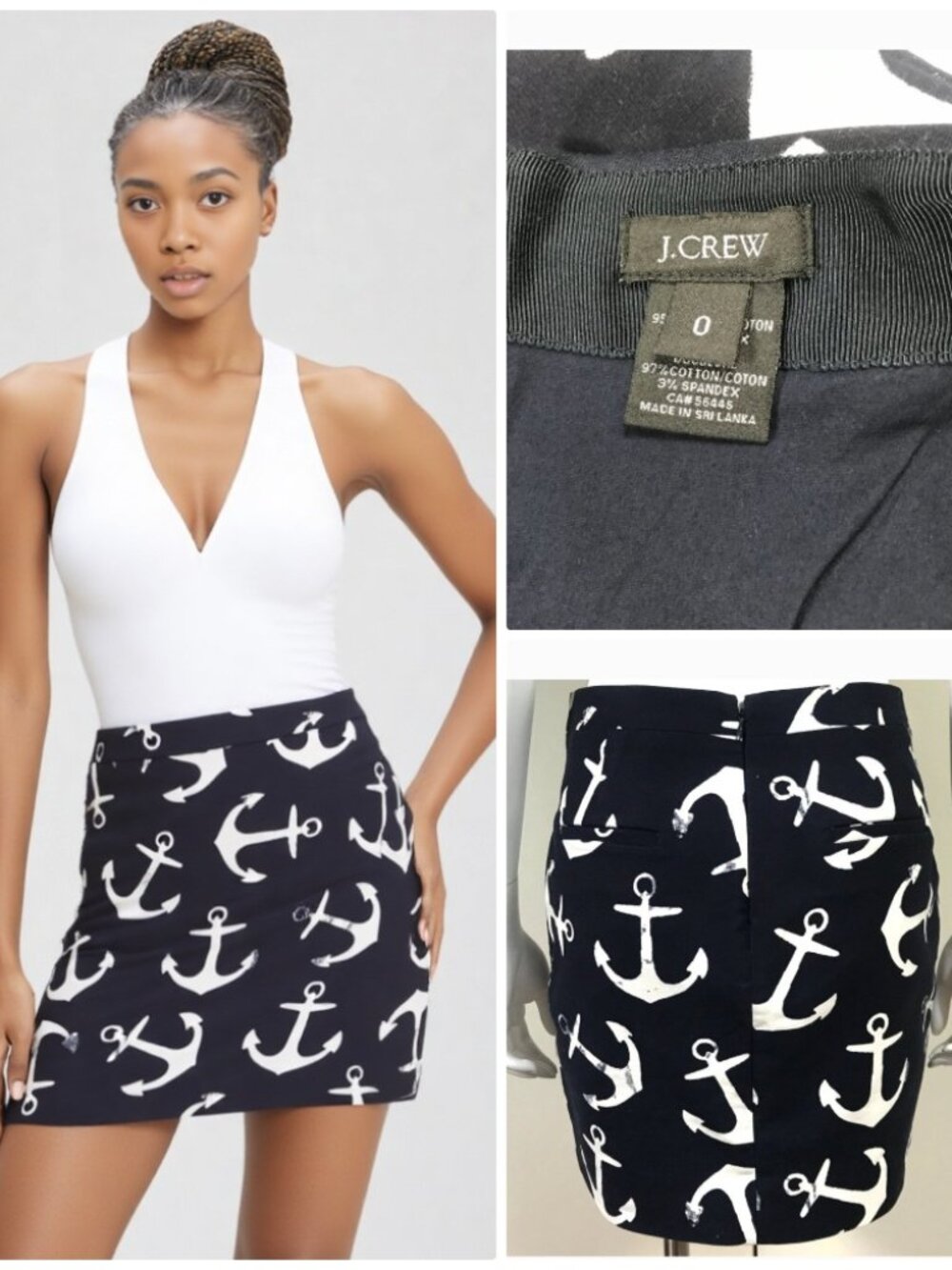 J CREW Blac and White Anchor Nautical Mini Skirt